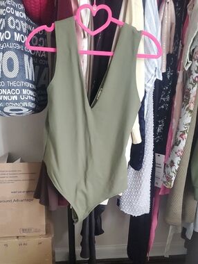 Anthropologie Olive Green V-Neck Bodysuit